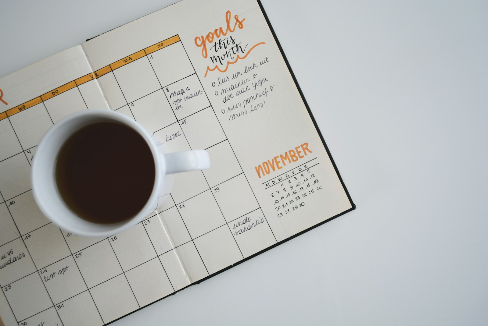 A wall calendar used for weekly planning